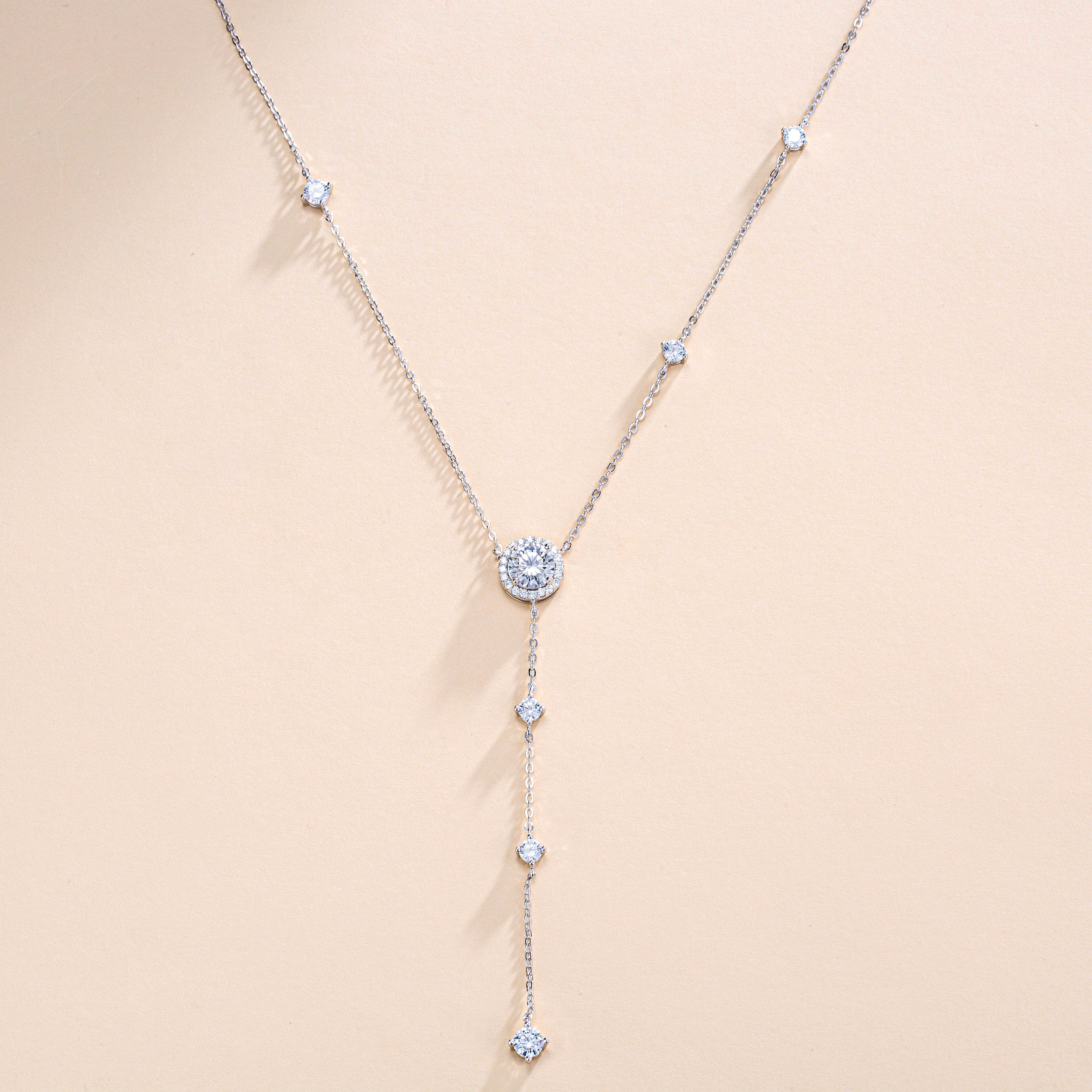 FANCIME "Star Bright" Halo Long Y Sterling Silver Necklace Detail