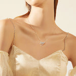 FANCIME "Blessing Strength" Sterling Silver Sweet Bow Dangling Necklace Model Show