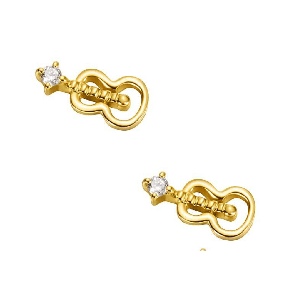 FANCIME Diamond Guitar 18K Yellow Gold Stud Earrings