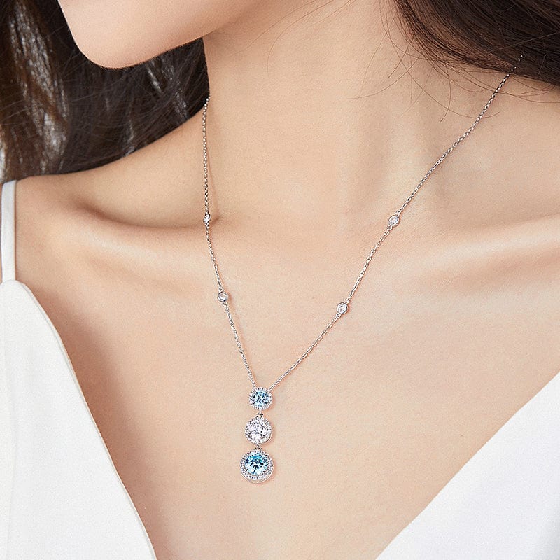 FANCIME "Blue Glow" Sterling Silver Blue and White CZ Dangling Necklace Model Show