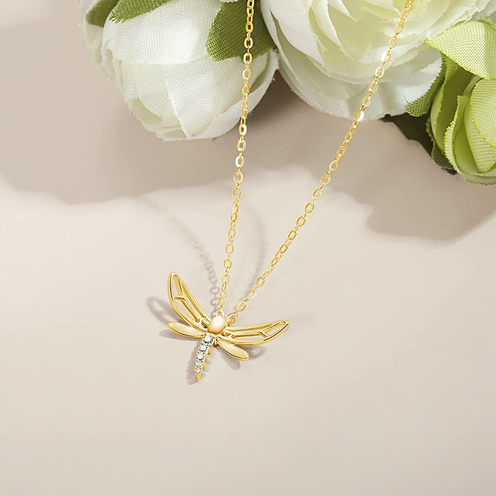 FANCIME CZ Dragonfly 14k Solid Yellow Gold Necklace Show