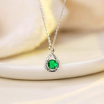 FANCIME "Birthstone" Emerald May Gemstone Sterling Silver Necklace Detail