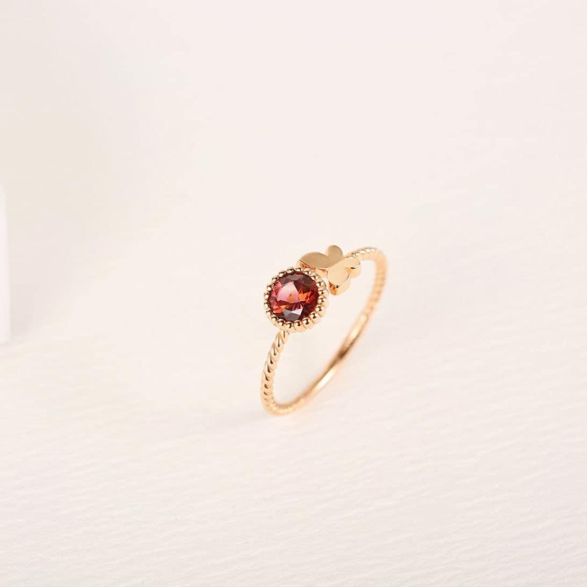 Natural Pink Tourmaline Butterfly Ring Band In 18K Rose Gold
