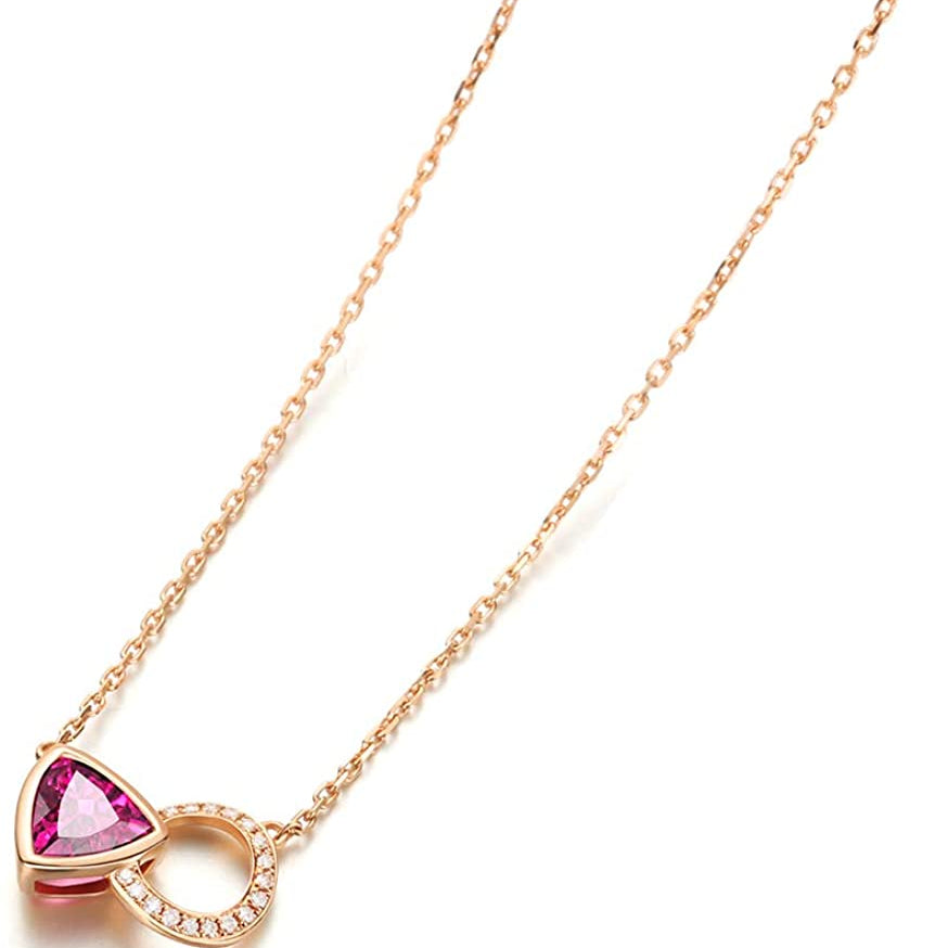 Fanci "Eternal Circle" Triangle Tourmaline and Round Love Circle 18K Solid Rose Gold Necklace Side