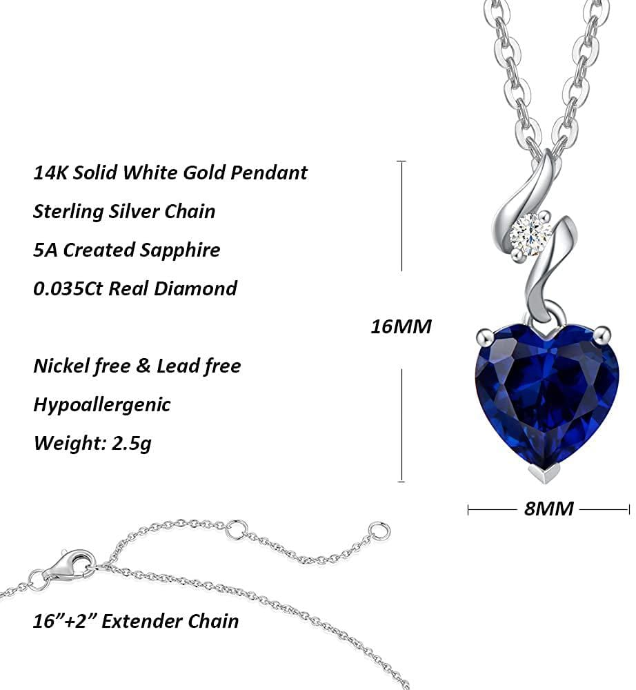 FANCIME Sapphire September Gemstone Heart Sterling Silver Necklace Size