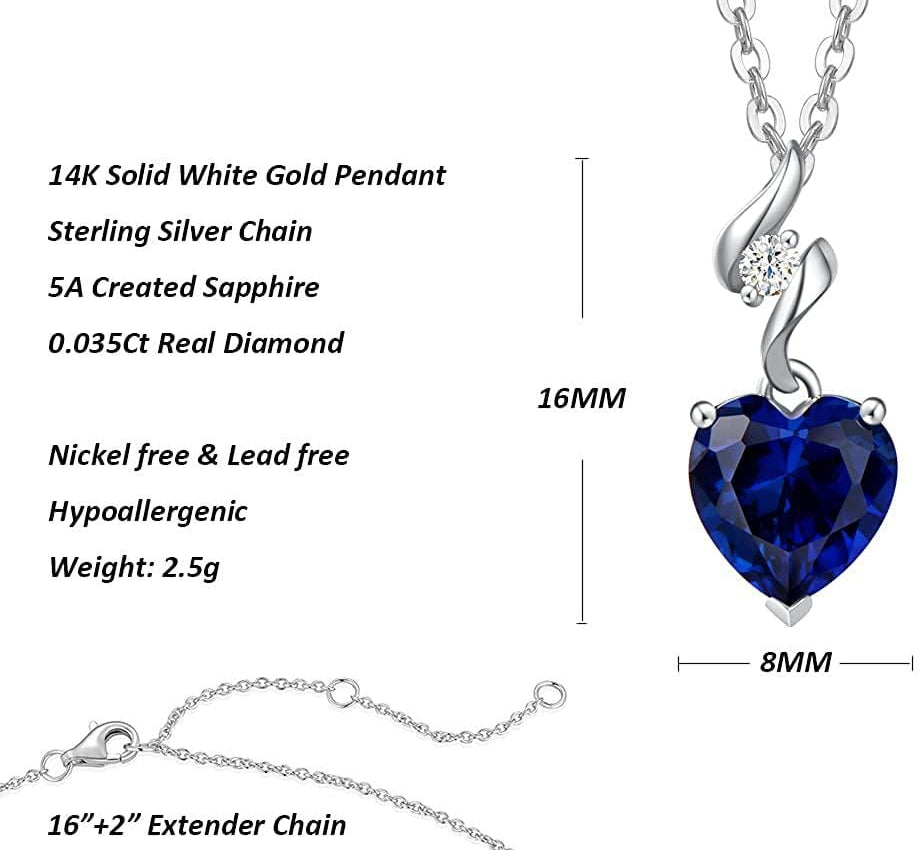 FANCIME Sapphire September Gemstone Heart Sterling Silver Necklace Size