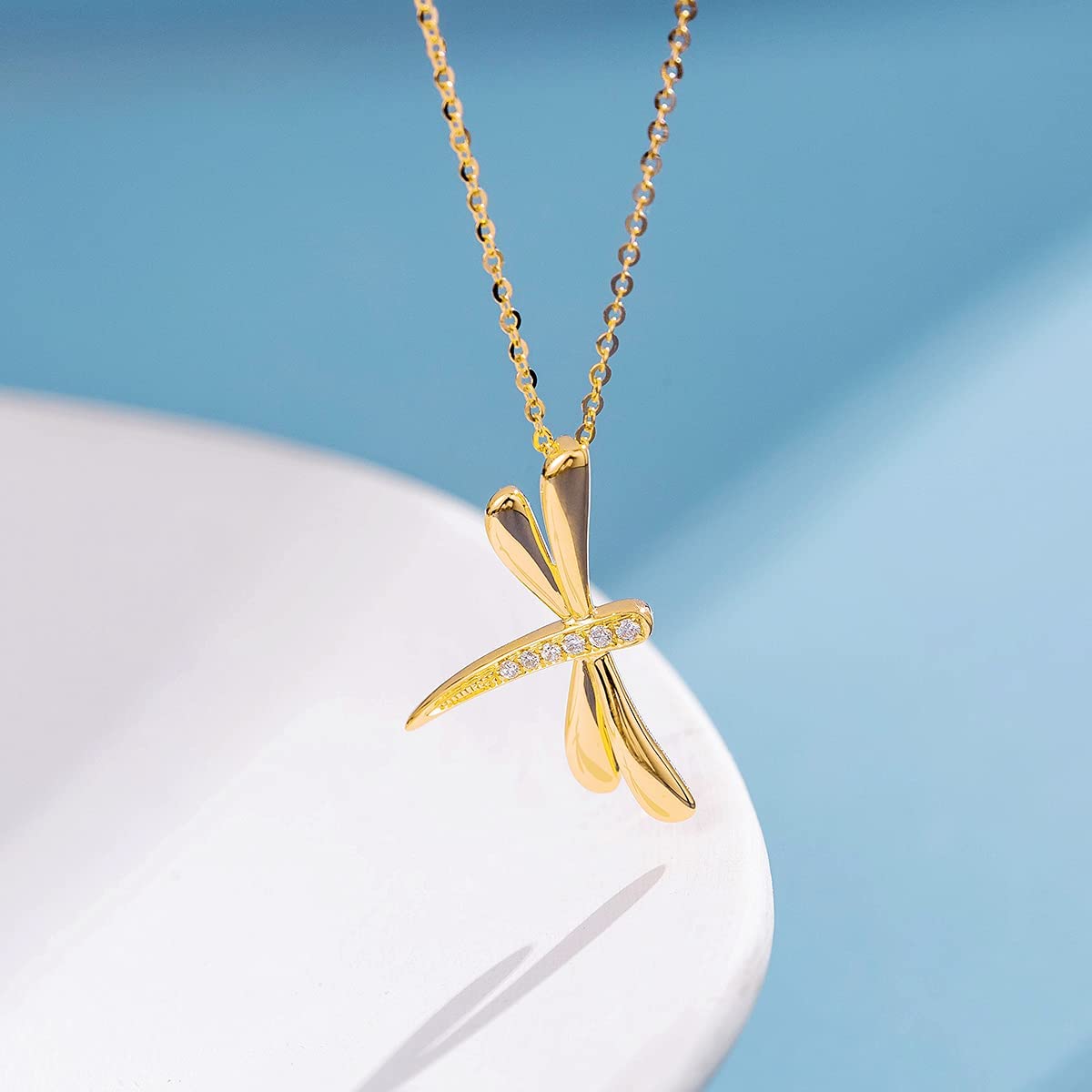 FANCIME Dragonfly 18K Real Solid Yellow Gold Necklace Detail2