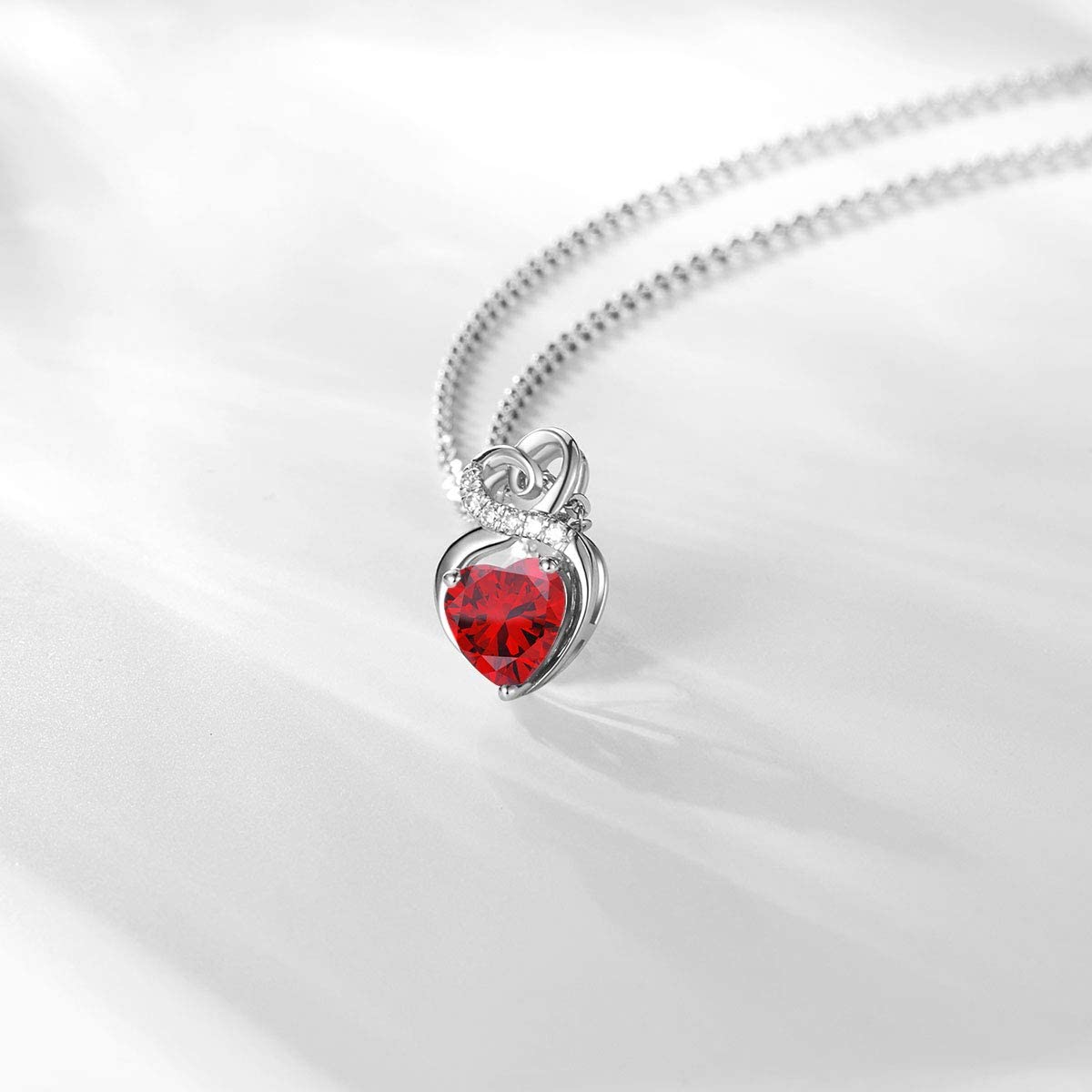 FANCIME "Infinity Heart" Ruby July Gemstone Sterling Silver Necklace Detail