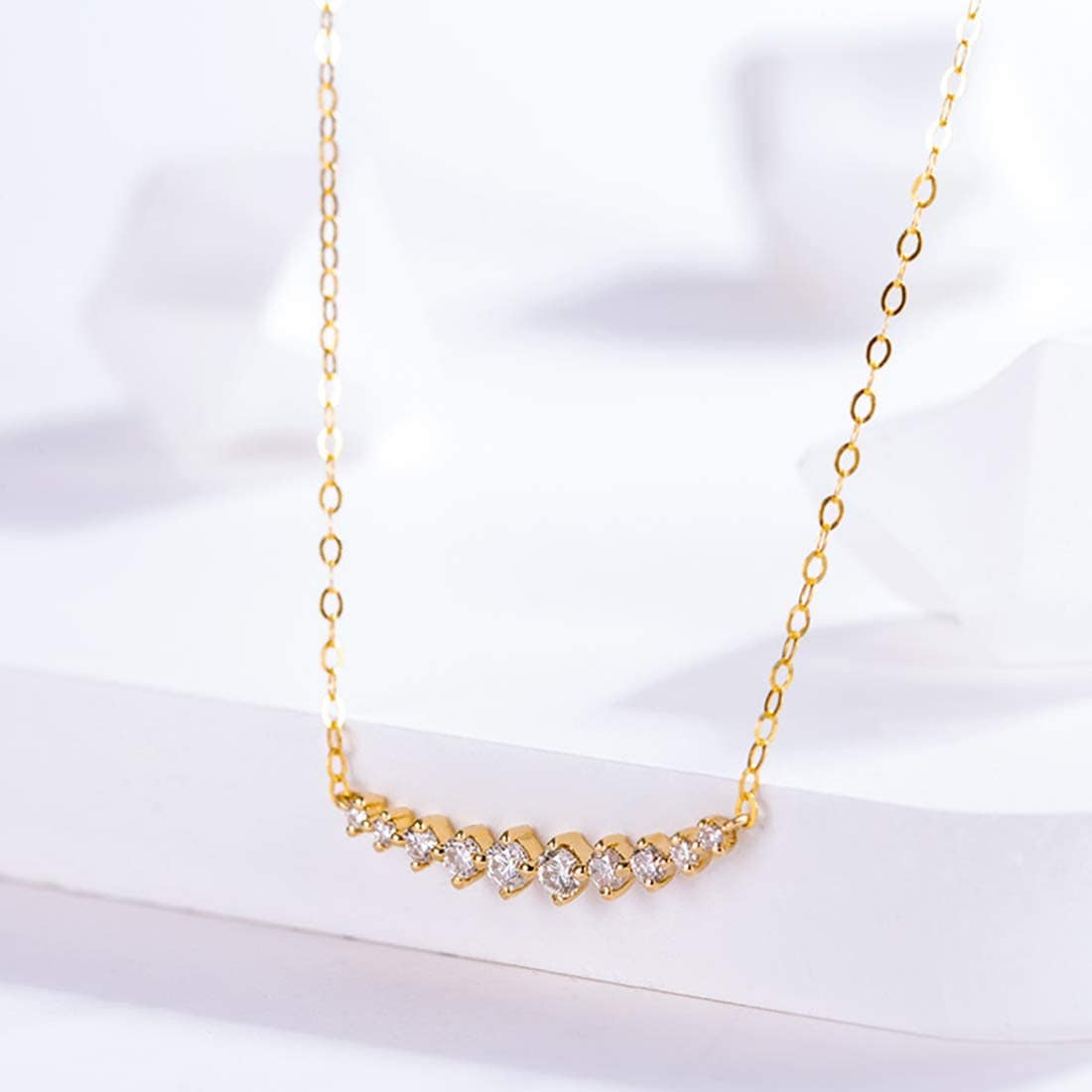 FANCIME "Mademoiselle White" Bar Smile 14K Yellow Gold Necklace Detail3