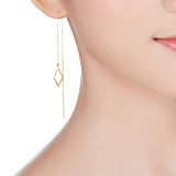 Thin real yellow gold threader long earrings