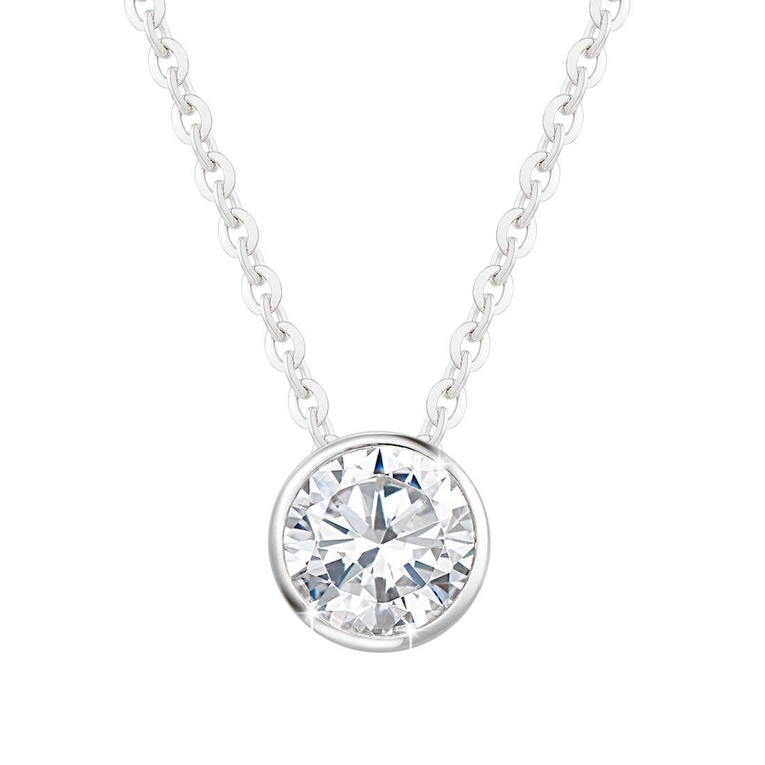 Moissanite Bezel Set Solitaire 14K White Gold Necklace