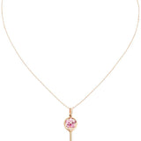"Pink Daisy" 18K Rose Gold Oval Cut 0.86ct Natural Pink Tourmaline and 0.016cttw Diamond Flower Key Pendant Necklace for Women 18 Inches