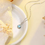 FANCIME "Birthstone" Aquamarine March Gemstone Sterling Silver Necklace Full