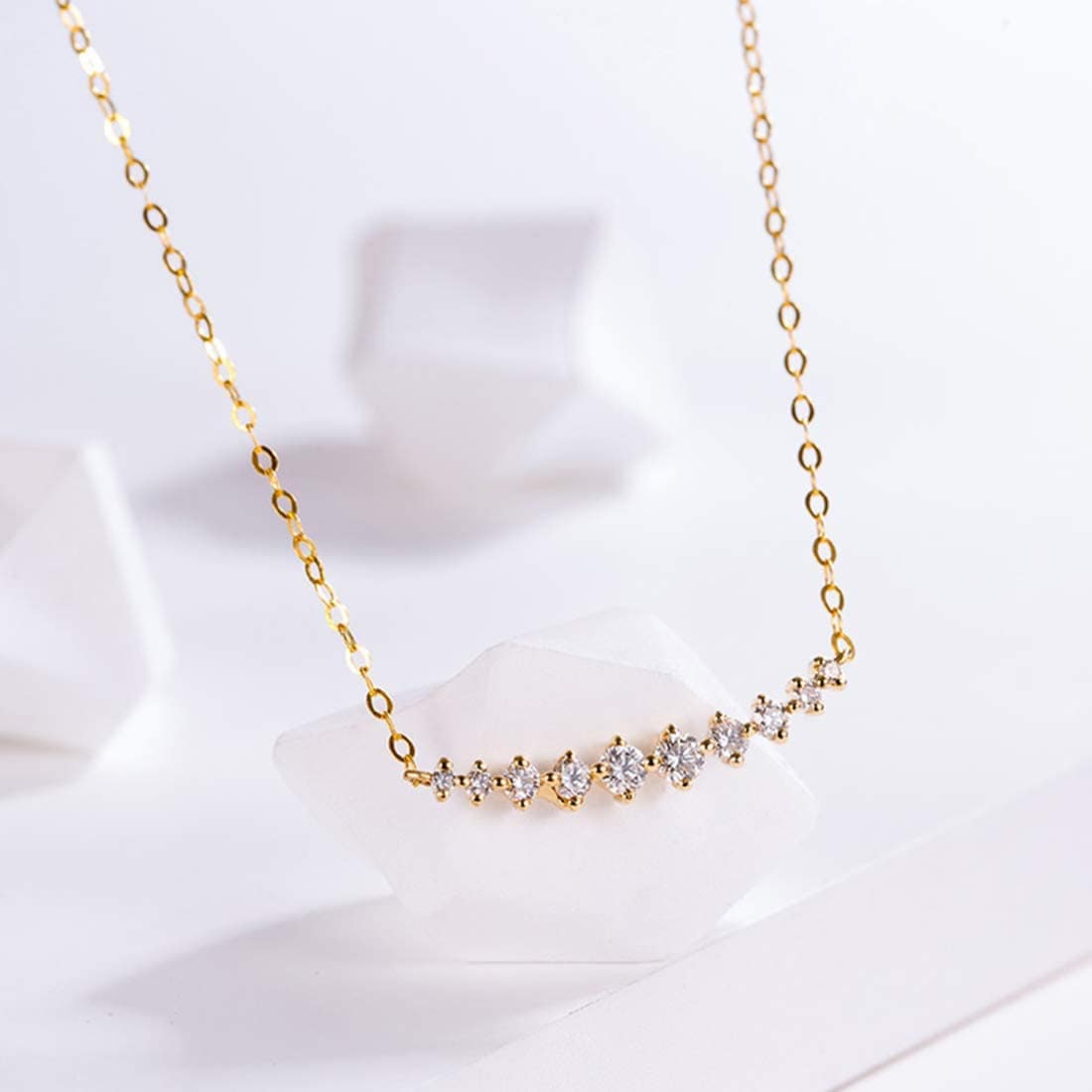 FANCIME "Mademoiselle White" Bar Smile 14K Yellow Gold Necklace Detail