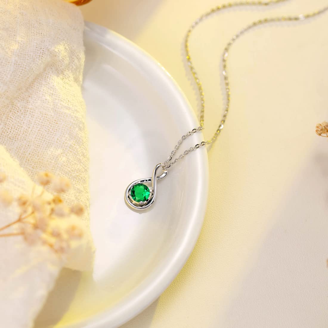 FANCIME "Birthstone" Emerald May Gemstone Sterling Silver Necklace Full