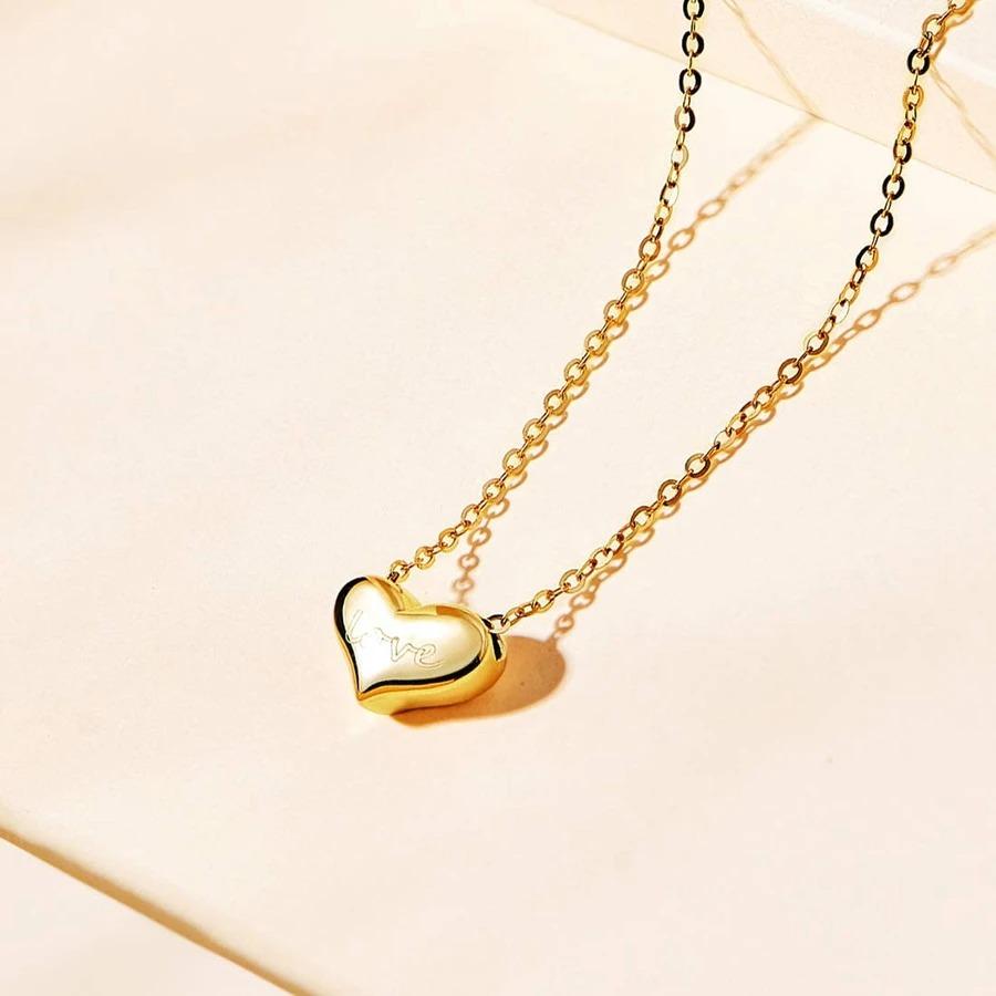 FANCIME "Heart To Heart" Engraved Love Letter 18K Gold Necklace Yellow Gold Detail