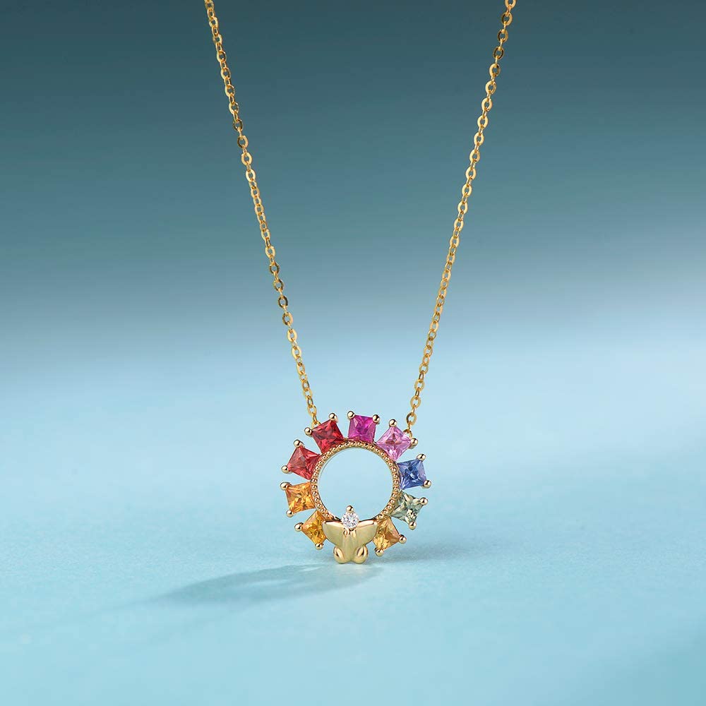 FANCIME "Flying To The Rainbow " Butterfly Round Circle 18K Yellow Gold Necklace Detail