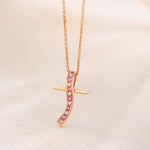 Round-cut Pink Sapphire and Diamond Cross Pendant in 18K Rose Gold
