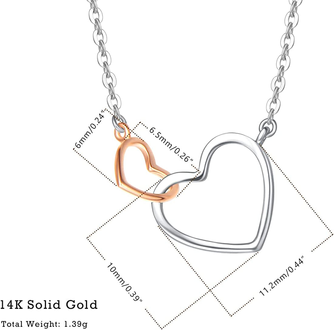 FANCIME Love Heart 14K White Gold Rose Gold Necklace Size
