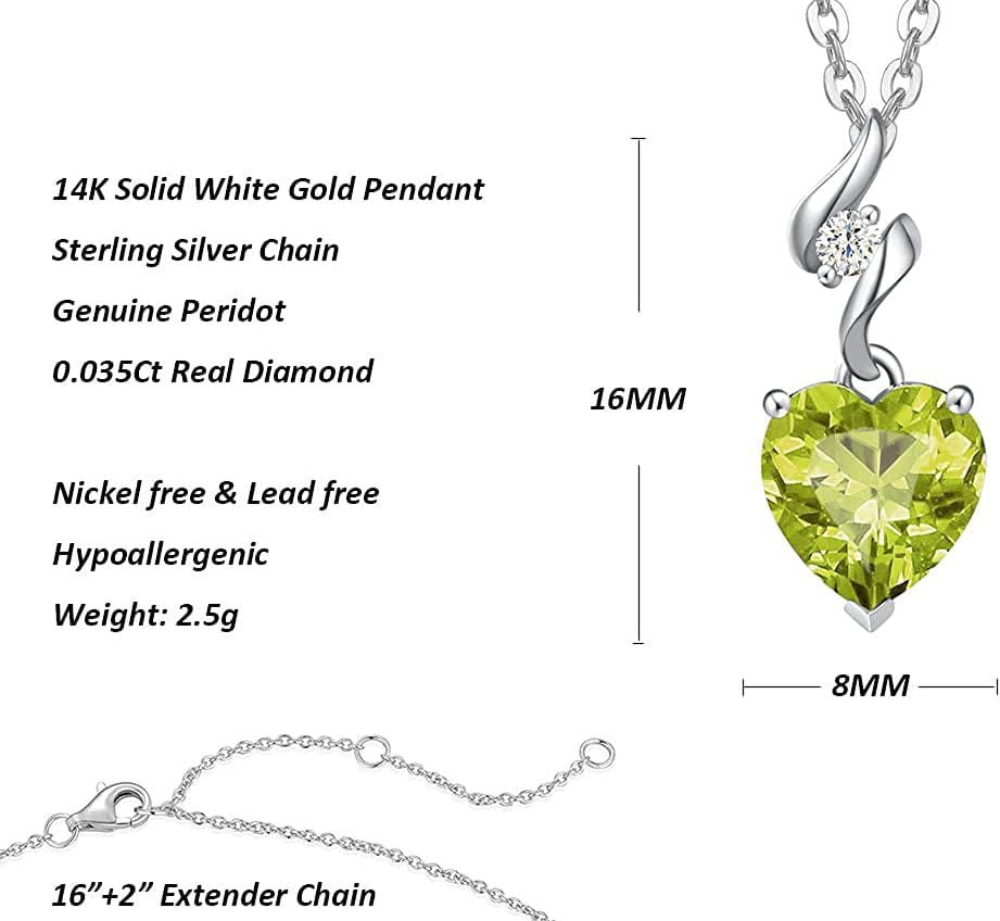FANCIME Peridot August Gemstone Heart Sterling Silver Necklace Size