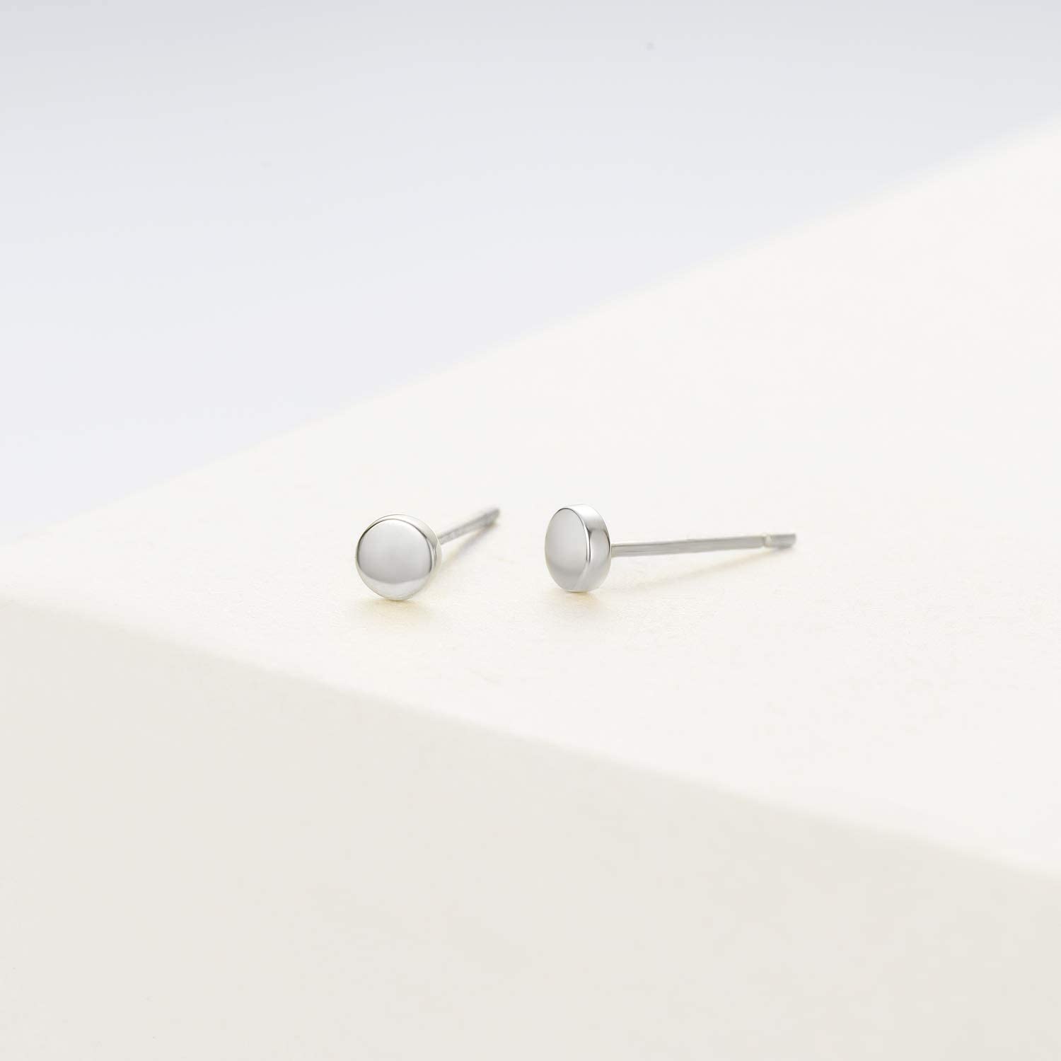 FANCIME Tiny Dot 14K Solid White Gold Studs Earrings Show