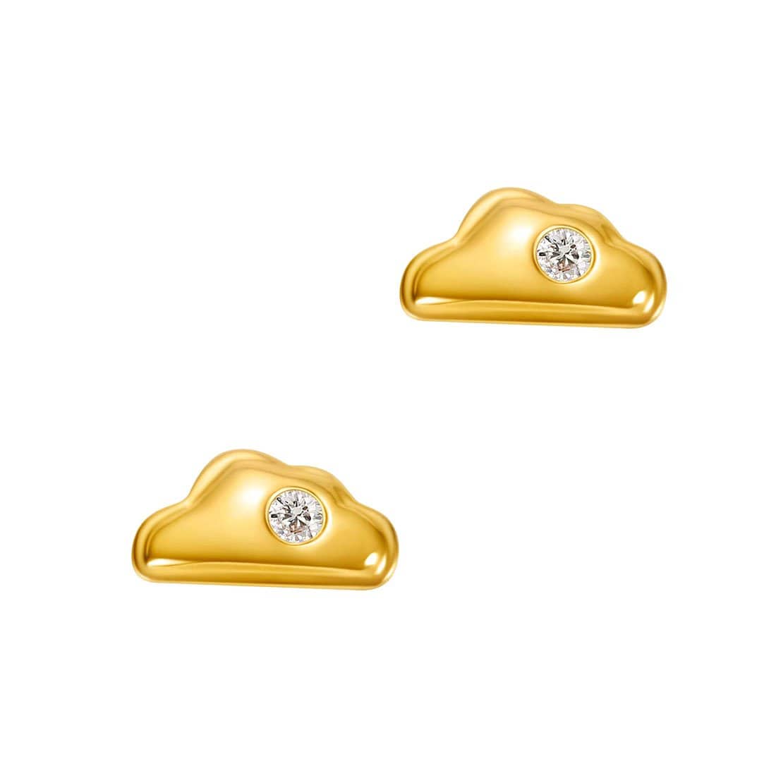 FANCIME Cute Diamond Cloud 18K Yellow Gold Stud Earrings