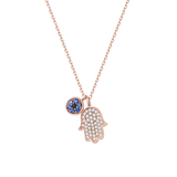 14k Rose Gold Hamsa Necklace with color stones