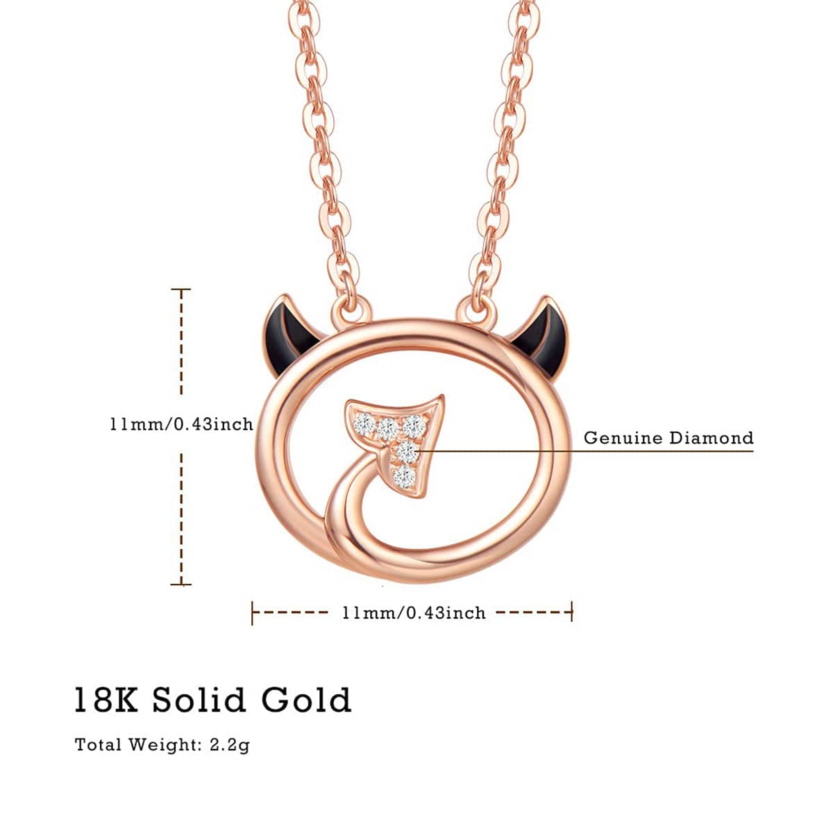 FANCIME Genuine Cute Devil 18K Solid Rose Gold Necklace Size