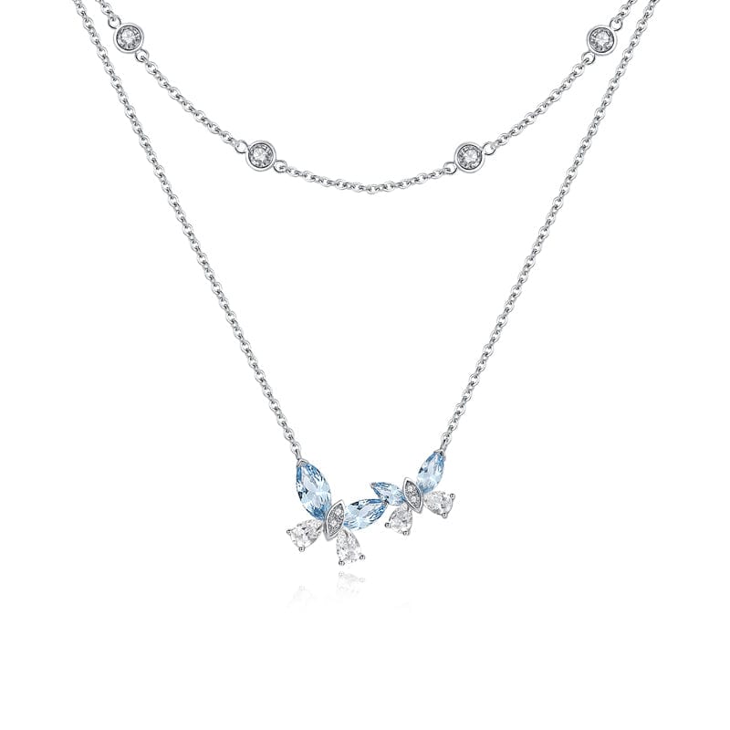 FANCIME "Crystal Hope" Butterfly Double Sterling Silver Necklace