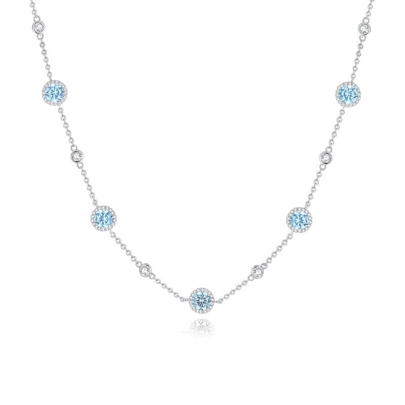 FANCIME "Heavenly Blue" Halo Setting Round CZ Station Sterling Silver Necklace Main
