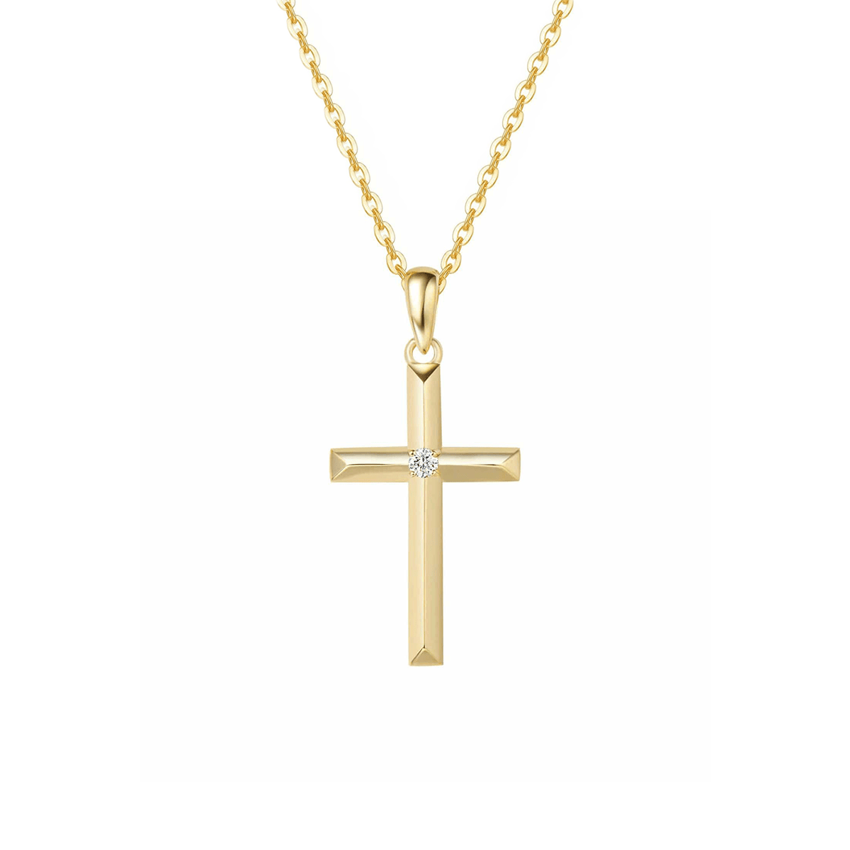 "Faith Heart" 14K Yellow Gold Diamond Cross Necklace