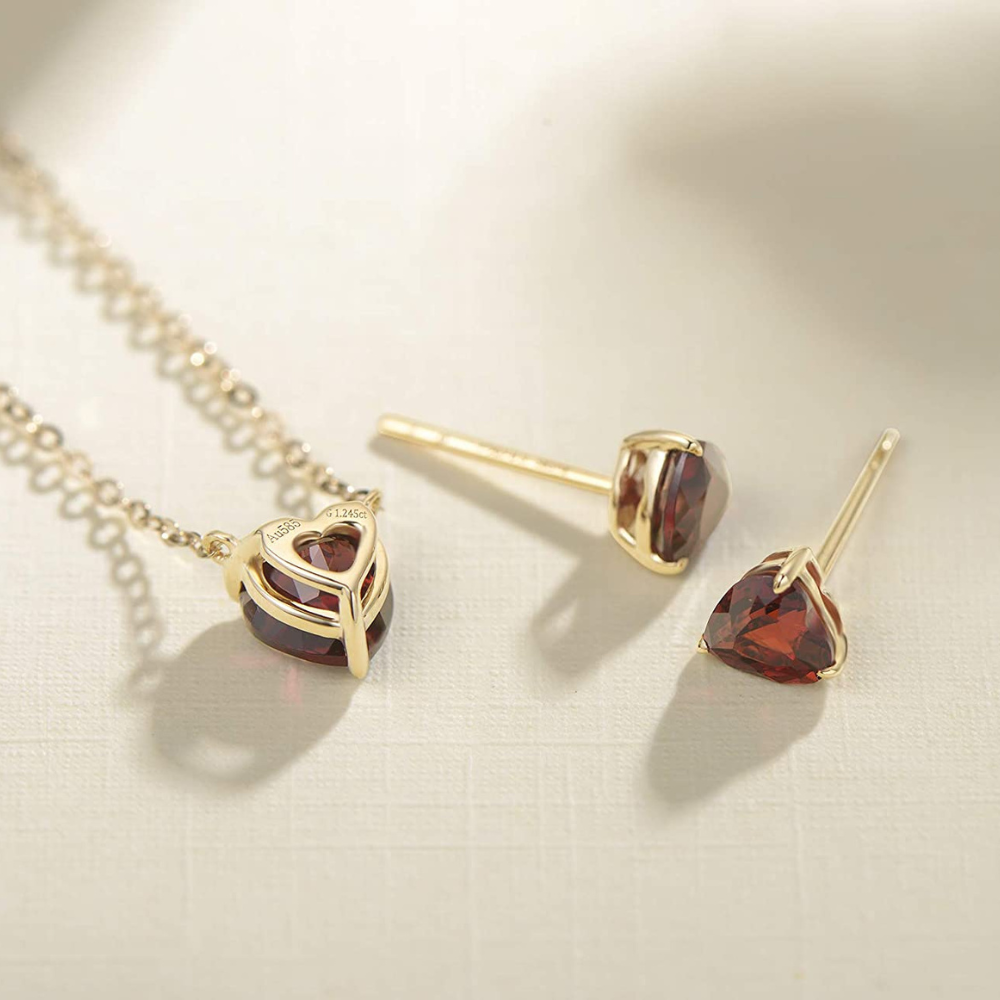 FANCIME Delicate Garnet Heart Solitaire January Birthstone 14K Gold Necklace Back