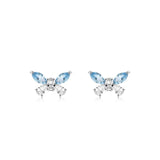 "Crystal" Sterling Silver Butterfly Post Earrings with White CZ Stones