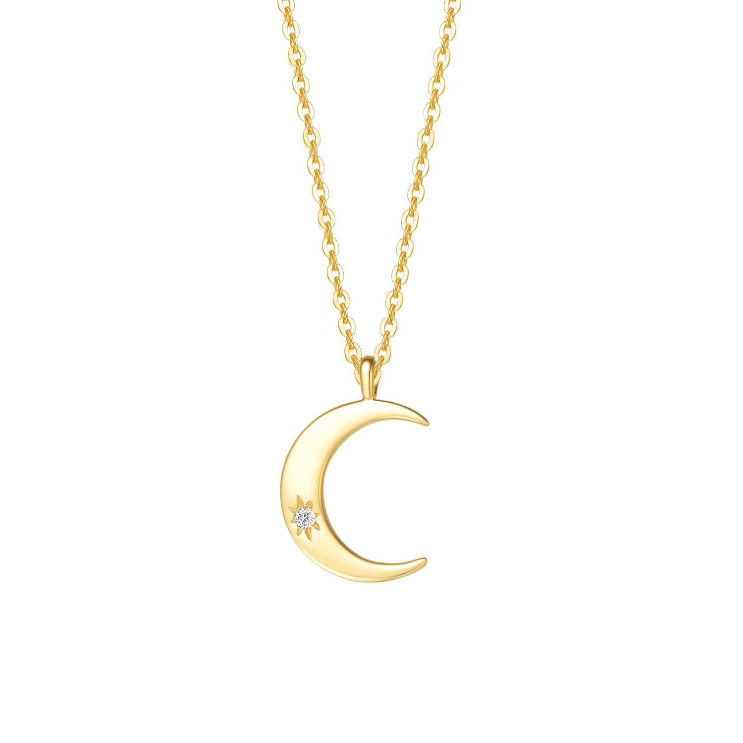 FANCIME Moon 14K Solid Yellow Gold Necklace Main