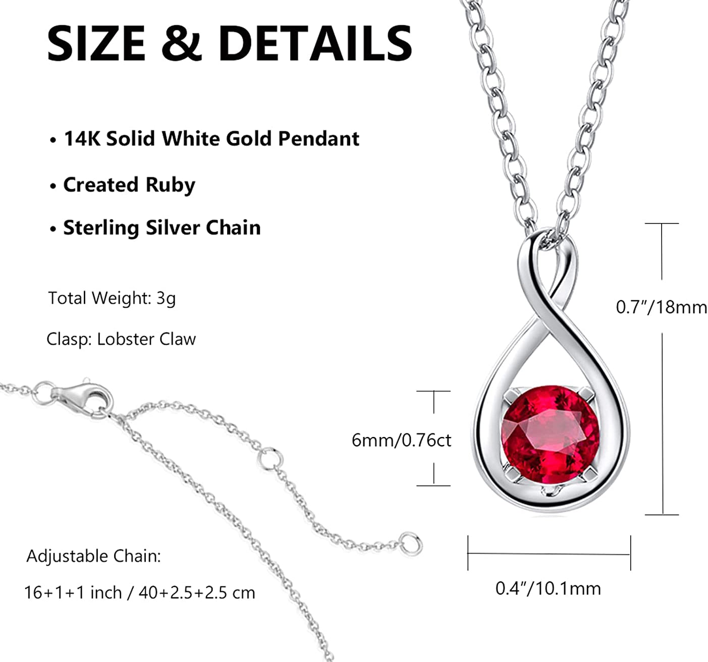 FANCIME "Birthstone" July Gemstone Forever Sterling Silver Nacklace Size