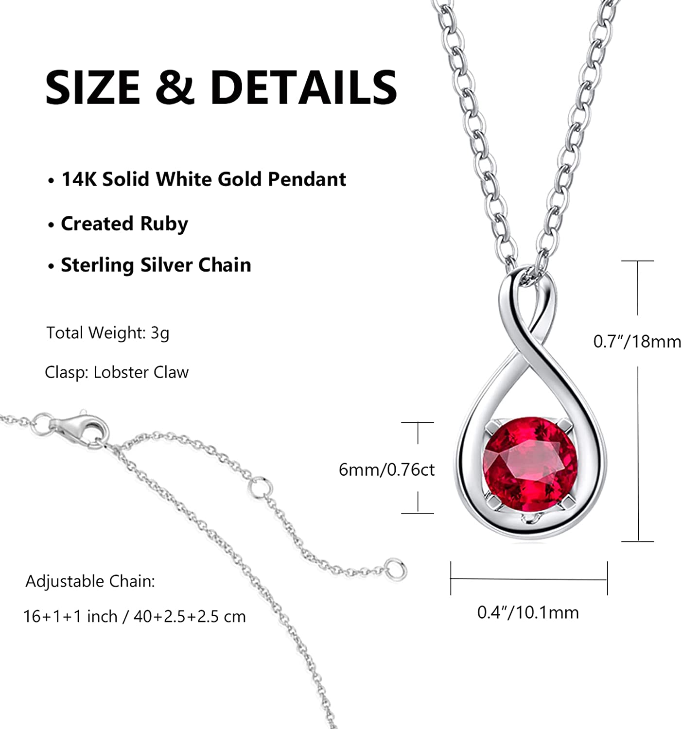 FANCIME "Birthstone" July Gemstone Forever Sterling Silver Nacklace Size