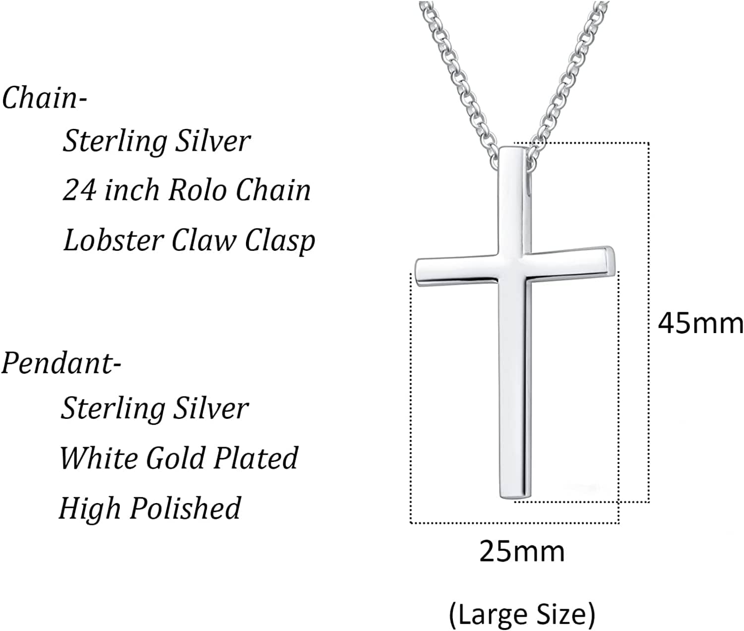 FANCIME Large Polishing Cross Sterling Silver Necklace Size