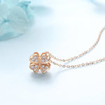 FANCIME Heart-Shaped Four Leaf Clover 18K Solid Rose Gold Necklace Detail