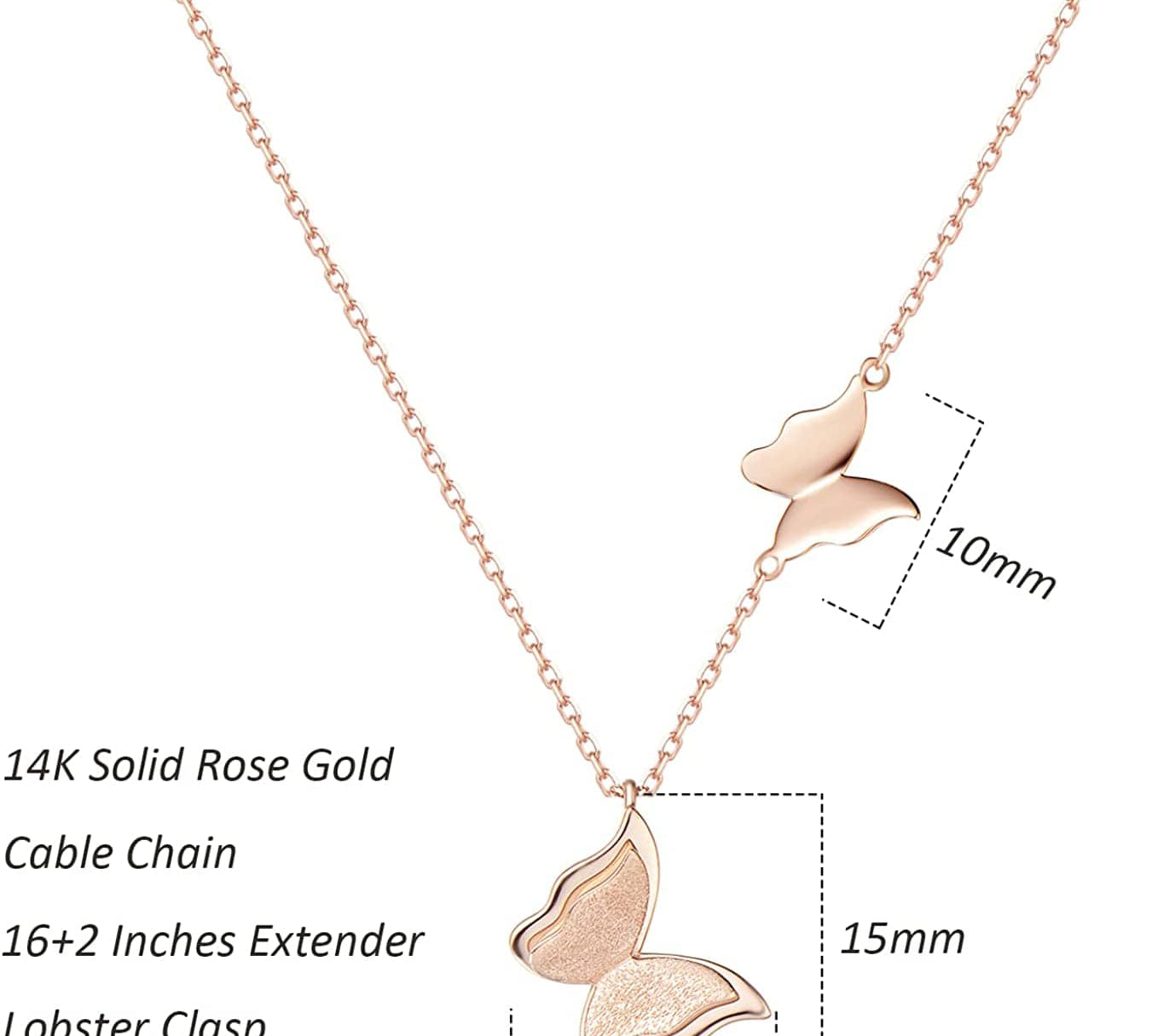 FANCIME "Twinkling Kiss" Butterfly 14K Rose Gold Necklace Size