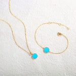 FANCIME Created Blue Turquoise Round 14K Real Yellow Gold Necklace Full