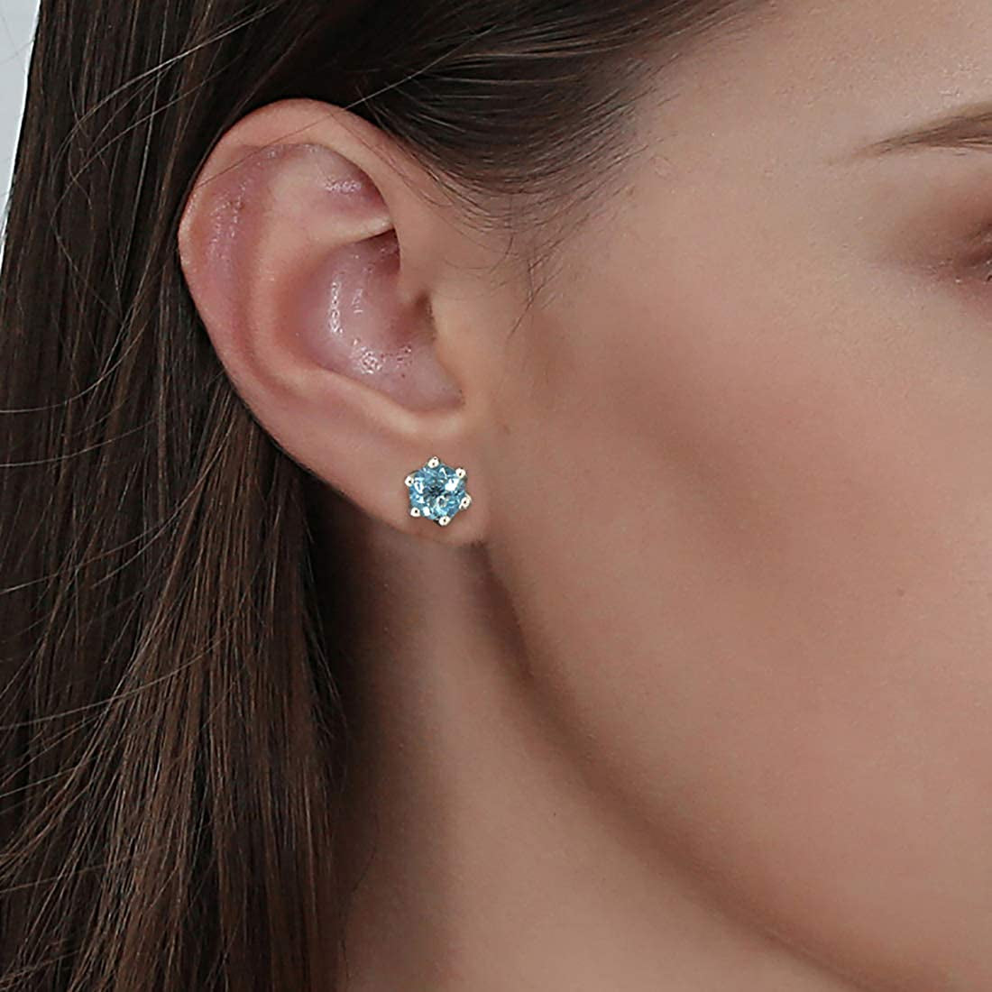 Floral prong setting Aquamarine earrings for her in 14k gold