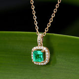 FANCIME "Liza" Vivid Green Emerald 14K Solid Real Yellow Gold Necklace Side