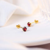 14K Yellow Gold Natural Garnet Round Stone Dainty Jewelry Gift for Women
