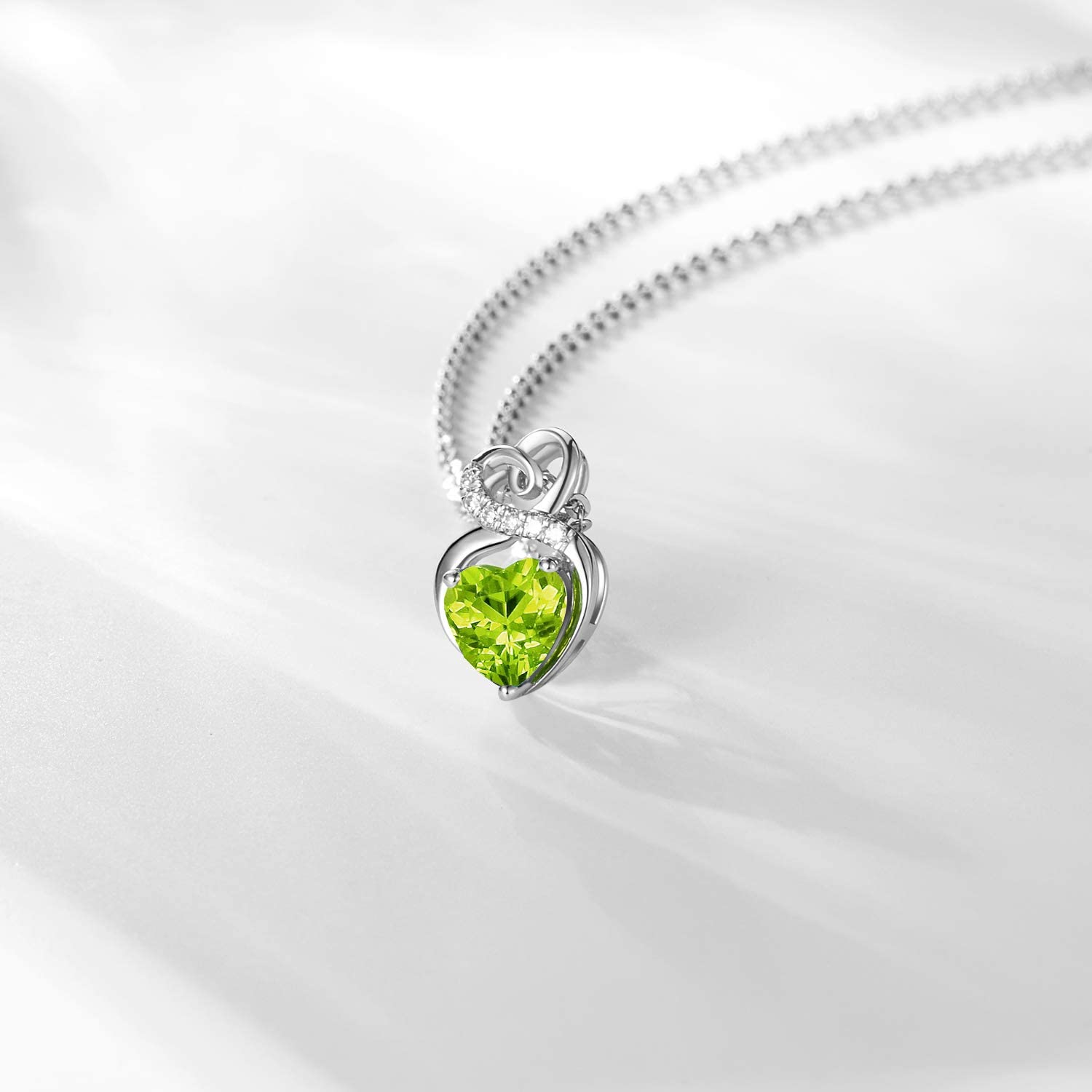 FANCIME "Infinity Heart" Peridot August Gemstone Sterling Silver Necklace Detail