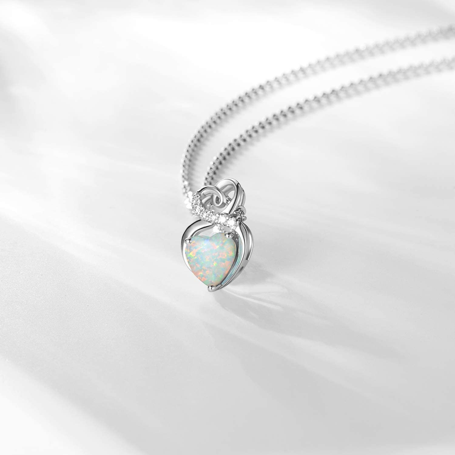 FANCIME "Infinity Heart" Opal October Gemstone Sterling Silver Necklace Detail