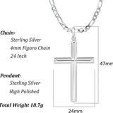 FANCIME Mens Gold Plated Beveled Cross Sterling Silver Necklace Size