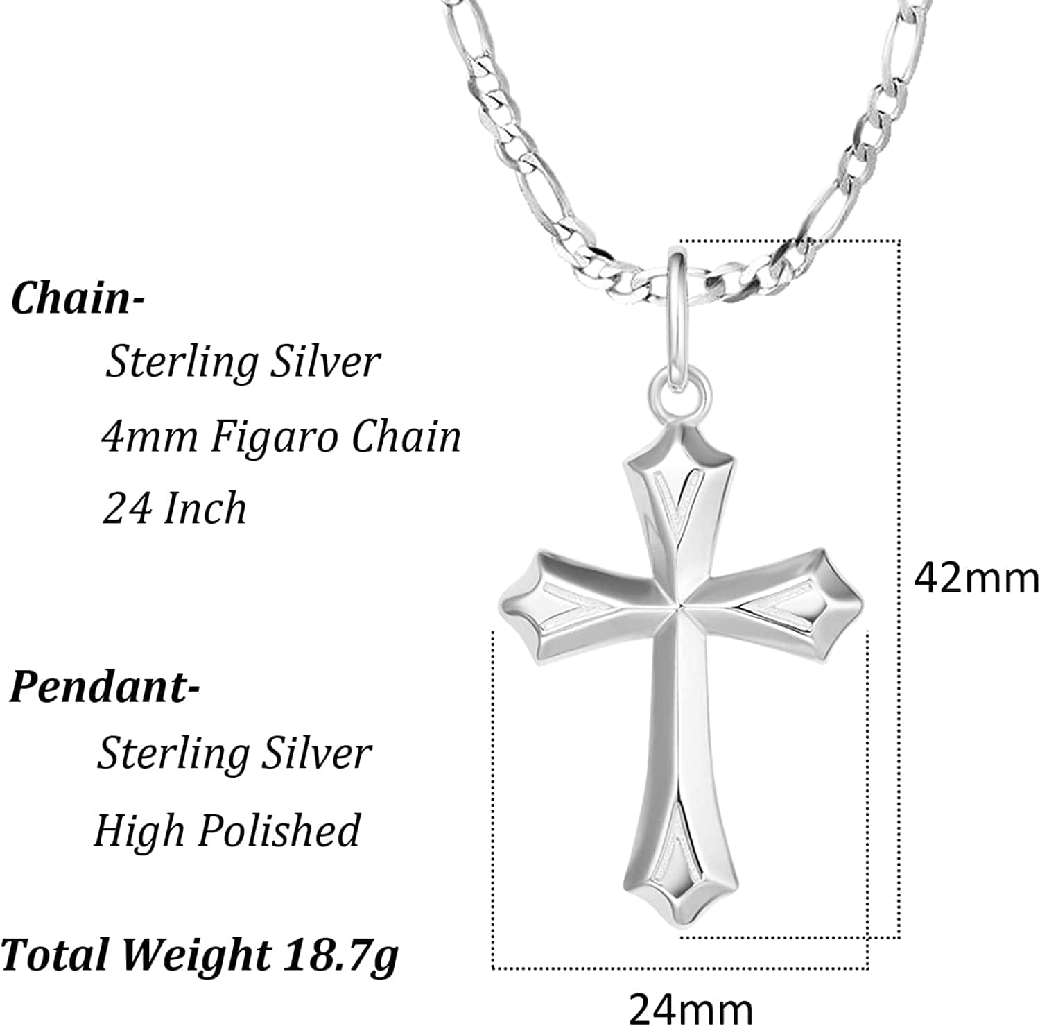 FANCIME Edgy Gothic Cross Sterling Silver Necklace Size