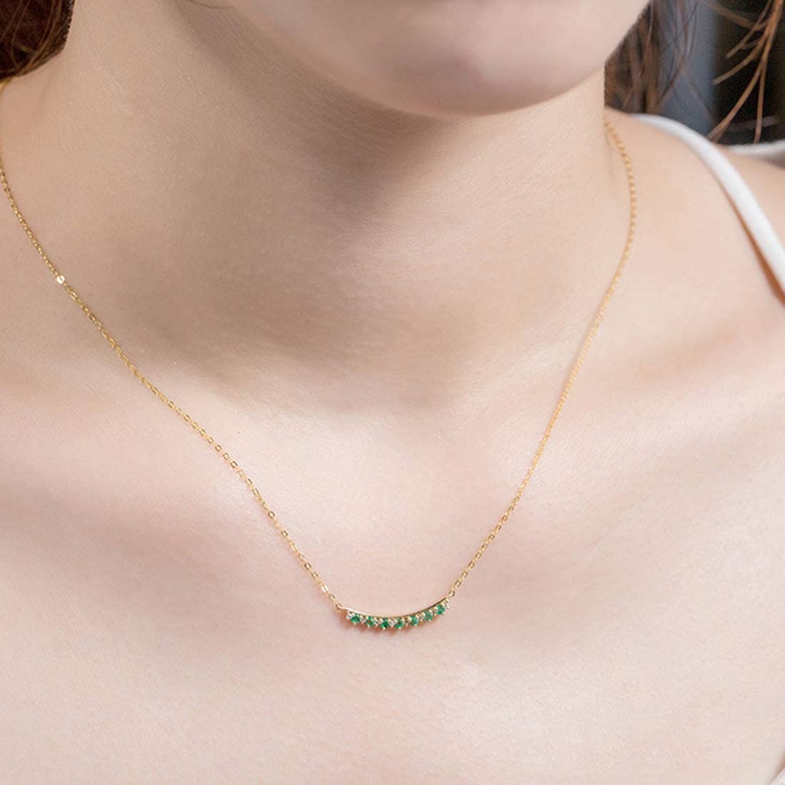 FANCIME "Mademoiselle Green" Green Emerald Smile 14K Yellow Gold Necklace Show