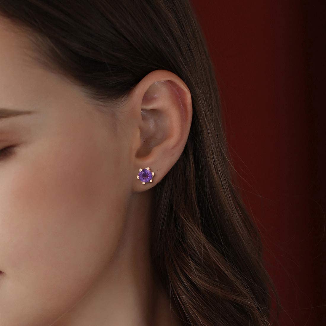 6 prong set amethyst natural gemstone earrings in 14k gold