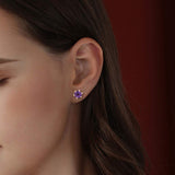 6 prong set amethyst natural gemstone earrings in 14k gold